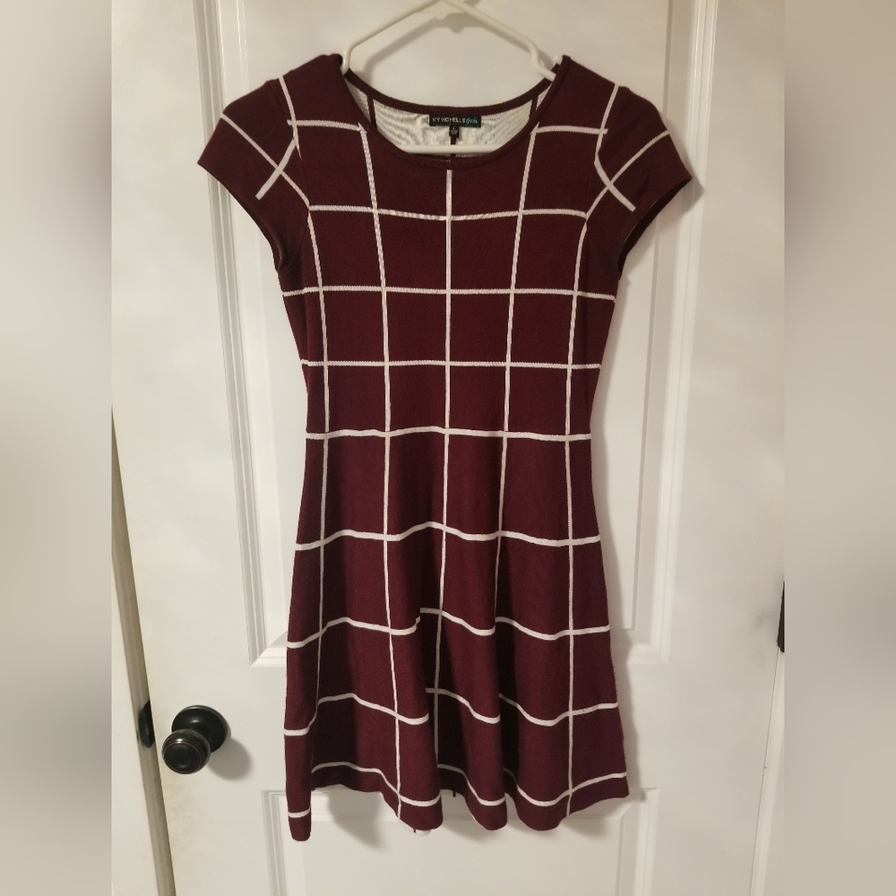 My Michelle Girl's Maroon Flared Skirt Dress
